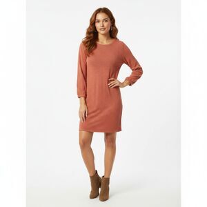 Dressystar Textured Long Sleeve Mini Dress - Rust/Terracotta - Size XL